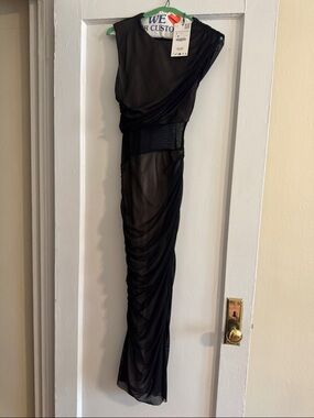 Zara Black Sheer Draped Midi Dress